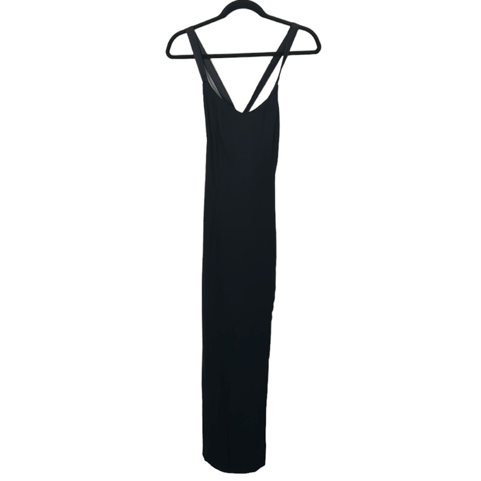 Cynthia Rowley Women’s Maxi Black Side Slit Dress Ties Closed In The Back